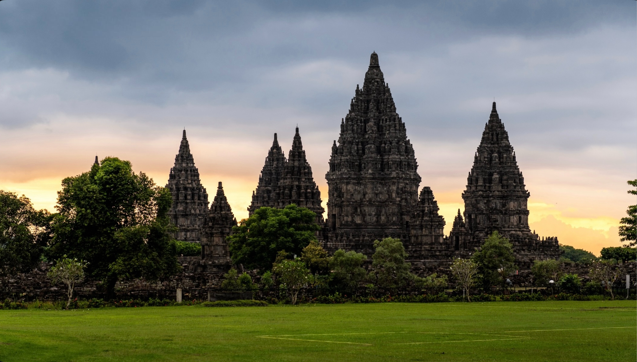 Picture of the Prambanan Temple during sunset.