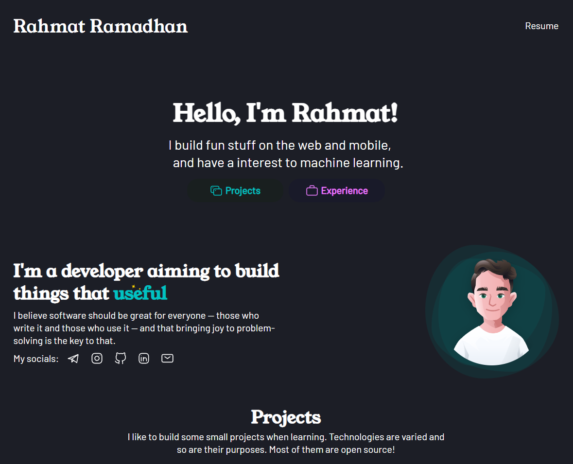 Screenshot of Personal Website